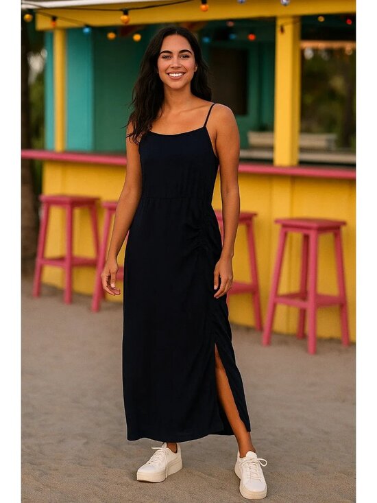 LA made Dresses & Skirts - LA MADE size SMALL  Allure Cinched Twill Dress in Navy Blue NEW